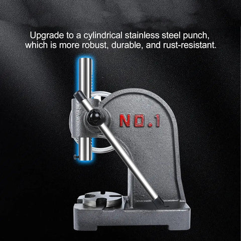 Premium Quality Hella Durable 1 Ton Manual Arbor Press With Comfort Grip Handwheel For Precision Metal Stamping And Heavy Duty Bending with a stainless steel punch.