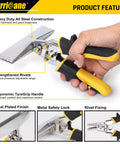 Front view of Hurricane sheet metal hand seamer with 6-inch straight jaw and yellow/black TyGrip handles