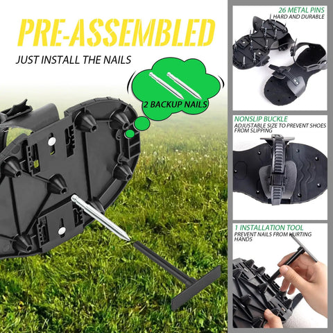 Heavy Duty Lawn Aerator Shoes With Spikes For Effortless Yard Aeration And Healthy Grass Growth showing pre-assembled design with buckles