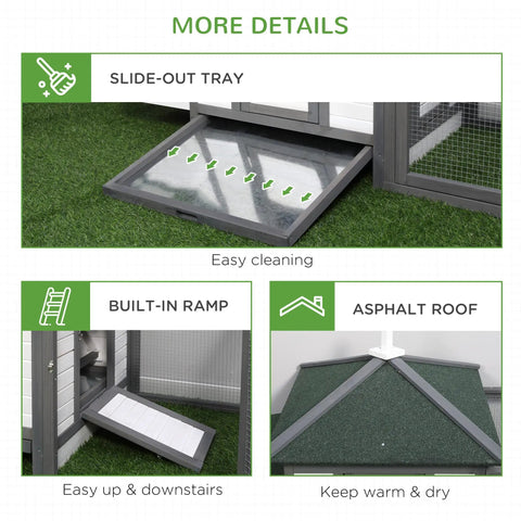 Features of 77 Inch Wooden Chicken Coop With Nesting Box And Removable Tray Outdoor Hen House With Ramp Run Ventilated Window