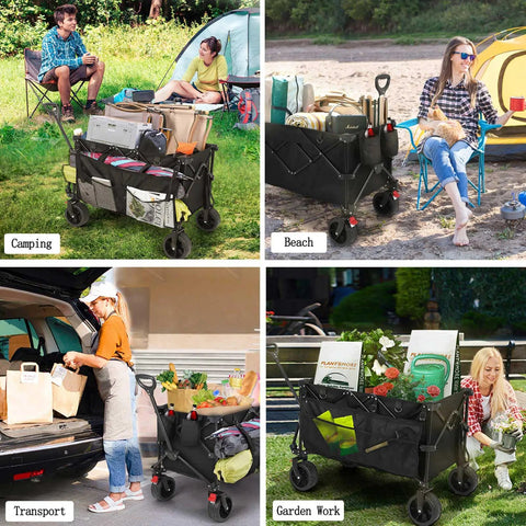 Collapsible Utility Wagon With Extra Deep Seven Cubic Feet Of Space 400 Pound Capacity Heavy Duty Foldable Beach Cart for Camping, Transport, Garden