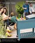 Party Cooler With Divider And Locking Lid, 80-Qt Rolling Ice Chest For Indoor Outdoor Entertaining, Matte Teal, on patio deck