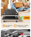 Total 1100 Pound Capacity Heavy Duty Moving Dollies Two Pack With 3 Inch TPR Silent Wheels, non-slip plywood platform, no assembly