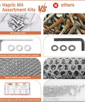 Comparison between All Purpose M5 304 Stainless Steel Screws Kit and rusted screws, highlighting features like washer and hex wrench.