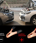 Beefed Up Roadside Emergency Car Kit With Jump Cables And Tow Strap Premium Auto Safety Gear showing cars using jumper cables
