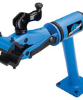 Home Bicycle Repair Stand With Cam Actuated Micro Adjustable Clamp Fits 1 To 3 Inch Tubes, blue steel construction, side view.