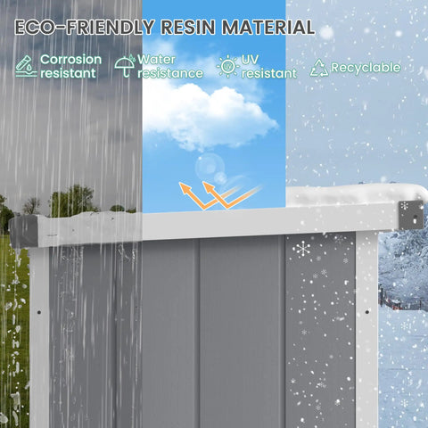 Vertical Storage Shed 51 Cu Ft Outdoor Resin Waterproof Cabinet for Garden Backyard Lawn with rain, sun, and snow resistance features.