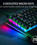 Top Tier Mechanical Gaming Keyboard With Kickass Clicky Green Switches And Lightning Fast Actuation Paired With Sleek Per Key RGB Underglow Lighting, featuring 6 macro keys.