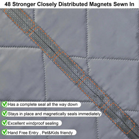 Close-up of Magnetic Thermal Insulated Door Curtain with visible strong magnets and durable Oxford cloth for enhanced seal
