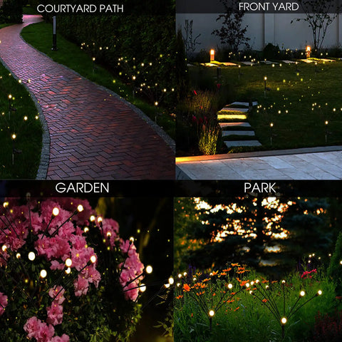 Solar Garden Lights Firefly String Set With Flexible Iron Wire, 8 LED Per Light, Wind Swaying Warm White Outdoor Pathway Lights For Yard Decor, High Efficiency Solar Panels, Weather Resistant, 2 Pack