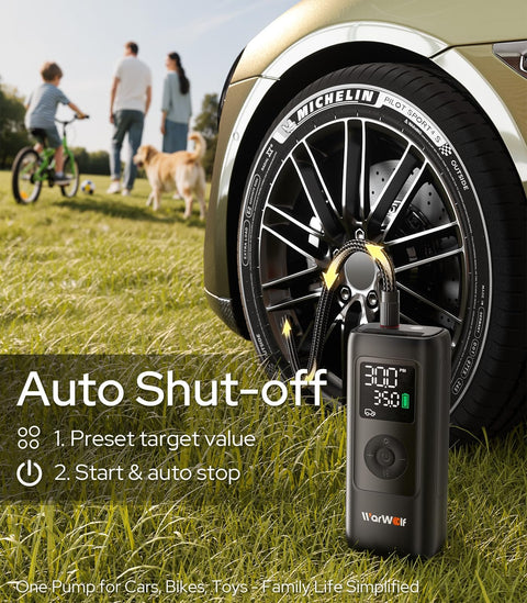 Portable Tire Inflator With 160 PSI Pressure Gauge Electric Air Pump For Car Motorcycle Bike And Balls next to car tire