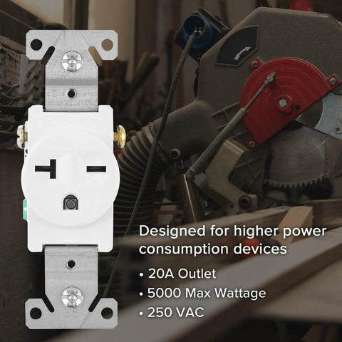 20 Amp Tamper Resistant NEMA 6-20 Wall Receptacle Beefy Commercial Grade Single Outlet 250 VAC UL Listed close-up
