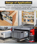 Heavy Duty Full Extension Drawer Slides Side Mount Rails 12 to 40 Inch 150 lb per pair in kitchen and truck storage application