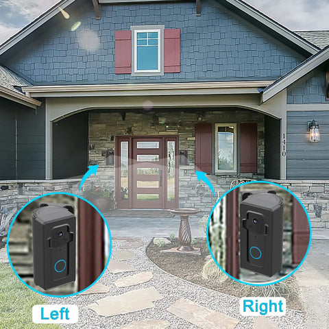 Anti Theft Blink Doorbell Mount with 0 to 140 Degree Angle Adjustment shown on home exterior, highlighting corner brackets.