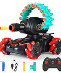Remote Control Foam Dart Tank That Shoots Darts, includes 16 foam darts, RC stunt vehicle for kids, red, battle ready Nerf compatible