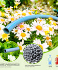 98ft Fast Connect Irrigation System Kit with 12mm tubing laying over flowers showcasing flexibility and durability
