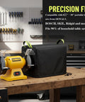 Badass Heavy Duty Bench Grinder Cover Waterproof 600D Polyurethane Dust Protector For 6 To 8 Inch Workbench Motors on a wooden table.