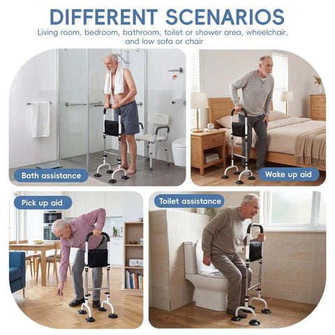 Quad Cane Standing Aid For Seniors, 5 Height Adjustable Grab Rail, Easy Stand Up Help For Hip Or Knee Surgery Recovery, Stable Mobility Aid For Bathrooms And Bedrooms, Black in various scenarios
