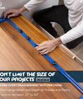 Rock Solid Extra Large Stair Tread Template Tool 63 Inch Aluminum Measuring Jig shown measuring on wooden surface.