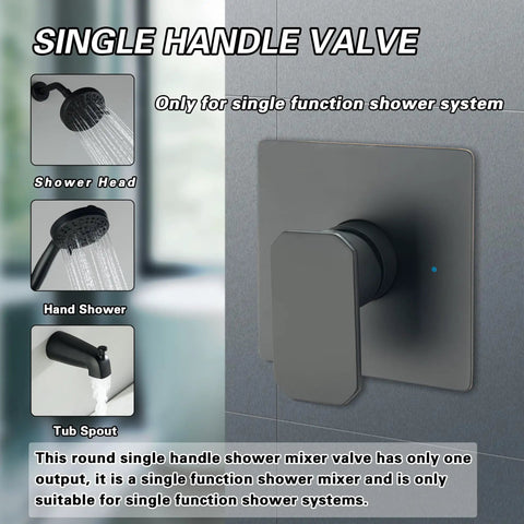 Matte Black Square Shower Valve Kit With Rough In Valve, Single Function Shower Faucet Mixer, Sleek Square Panel Handle Set