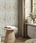 Room with Peel And Stick Dope Wood Wallpaper Realistic Grain Shiplap Look Self Adhesive And Removable For Walls And Furniture Renovation.