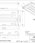 Rock Solid 1U Vented Cantilever Server Rack Shelf 10 Inch Deep For 19 Inch Cabinets detailed dimensions and specifications.
