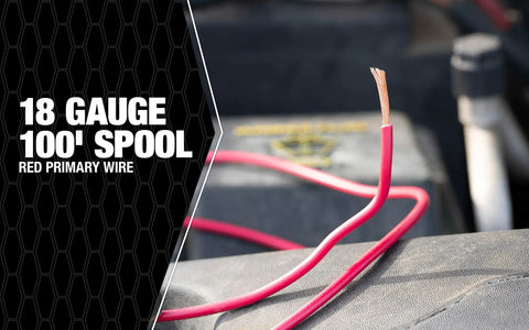 18 Gauge Primary Wire Bulk Spool 100 Feet Red Heavy Duty Work Ready PVC Jacket Water Oil Chemical Resistant Ideal For Cars Trucks Boats And Other Wiring Projects shown in use