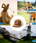 Collage showing Breathable Tennis Trucker Cap For Men With Adjustable Strap Lightweight All Day Comfort Everyday Outdoor Hat