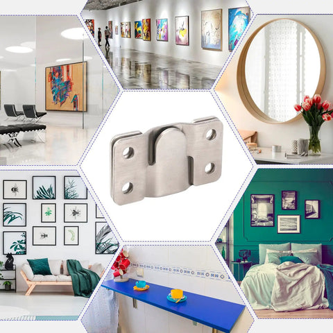 Heavy Duty Stainless Steel Picture Hanging Brackets 4 Pairs Interlocking Flush Mount Hooks For Photo Frames Wall Mount Hardware showcased in a gallery.