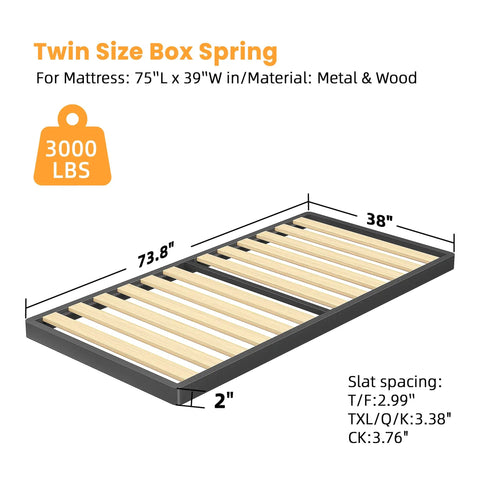 Twin Size Sag Proof Box Spring With Smooth Wooden Slats And Soft Rounded Corners Boasts Heavy Duty Steel Braces That Crush Up To Three Thousand Pounds A Rock Solid Core That Keeps Everything Snug dimensions and material details