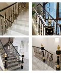 Built Tough Glass Balustrade Railing Posts And Metal Staircase Balusters With Face Mount Brackets And 270 Pivot Adjustment Premium Aluminum Guardrail Kit Arrives With Tough Connectors For Decks Patios And Stairs In Matte Black Or Gold Finish on elegant staircase.