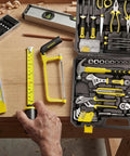 Must Have All In One Home Tool Kit With Toolbox Storage Case For DIY Home Repairs And Auto Maintenance Includes Ratchet Set Screwdrivers Pliers Wrenches Hammer Tape Measure Utility Knife And More