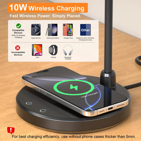 Wireless Charger LED Desk Lamp For Home Office And Dorm With 800 Lumens Small Desk Light and phone charging on base