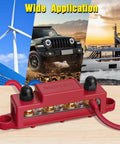 Beefy Power Distribution Block Bus Bar With Four Three Eighths Inch Posts And Six Size Eight Screws 48V DC Max 250 Amp Continuous
