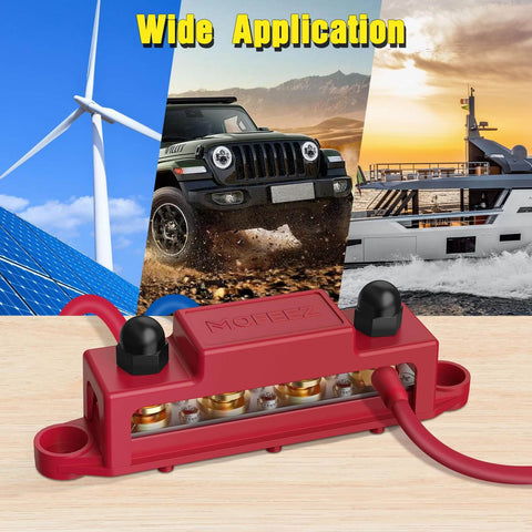 Beefy Power Distribution Block Bus Bar With Four Three Eighths Inch Posts And Six Size Eight Screws 48V DC Max 250 Amp Continuous