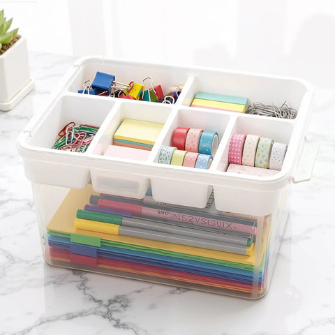 No Fuss 17 Qt Clear Plastic Storage Box with Bricks Compatible Baseplate Lid and Removable Tray for Craft Organization