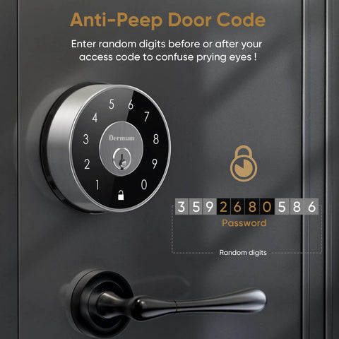 WiFi Smart Lock With Gateway For Airbnb And Rental Property Management Keyless Entry Stainless Steel Deadbolt showing anti-peep feature.