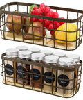 Set of 2 Small Wire Baskets for Countertop Storage, Rustic Farmhouse Style Organizer with fruits and spices