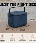 16 Quart Portable Cooler That Keeps Ice Cold For Up To 36 Hours With TempLock Foam Insulation on beach, sapphire color.