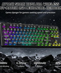 Top Shelf Wireless Mechanical Keyboard With Blazing 8k Polling Speed And A Rock Solid 10000Mah Cell Mounted On A Clever Dot Matrix Panel Plus Dope 168 Million Rgb Backlights For Your Pro Gamer Desk Rig viewed from above, featuring colored RGB lights and a sleek design.