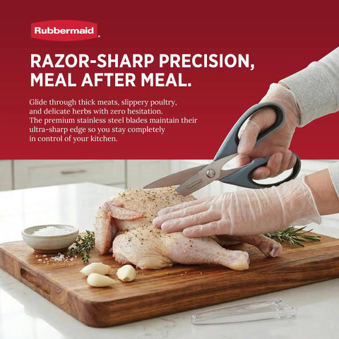 Heavy Duty Stainless Steel Kitchen Scissors With Comfy Non Slip Grip And Reliable Safety Sheath Rust Resistant Chef Shears For Chopping Through Meat Poultry Fresh Herbs Hassle Free Dishwasher Clean Design