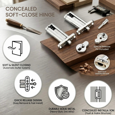 Soft Close Drop Down Vanity Hinge With Quick Release, Concealed Cabinet Hardware For Makeup Tables, Zinc Alloy