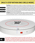 Ultra Smooth 7.9 Inch Motorized Electric Turntable Rotating Display Stand For Product Photography With Remote Control showing 360° rotation steps.