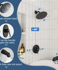 Diagram of Matte Black Tub And Shower Faucet Set With 8 Inch All Metal Rainfall Showerhead Tub Spout And Single Handle Trim Kit Included Valve.