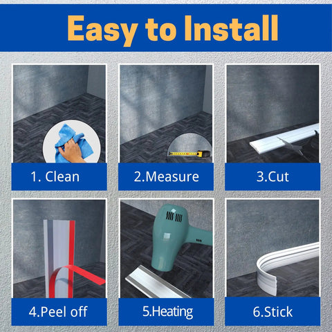Steps to install Flexible Peel And Stick Wall Base Molding Rubber Baseboard Trim 3 Inch Wide By 16.4 Feet Long
