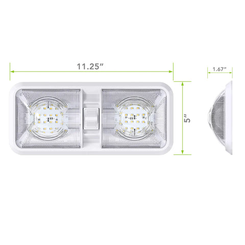 RV Ceiling Double Dome LED Light Fixture With On Off Switch For Car RV Trailer Camper Boat 12V Natural White 11.25x5 inches