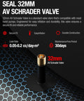 Close-up of 32mm Schrader valve for Heavy Duty Fat Tire Inner Tube For 26 Inch Bikes And EBikes Fits 26x3.0 To 3.5 Inch Fat Tires