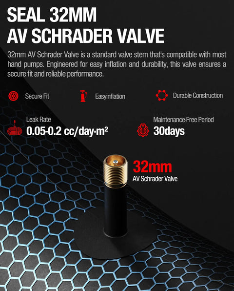 Close-up of 32mm Schrader valve for Heavy Duty Fat Tire Inner Tube For 26 Inch Bikes And EBikes Fits 26x3.0 To 3.5 Inch Fat Tires