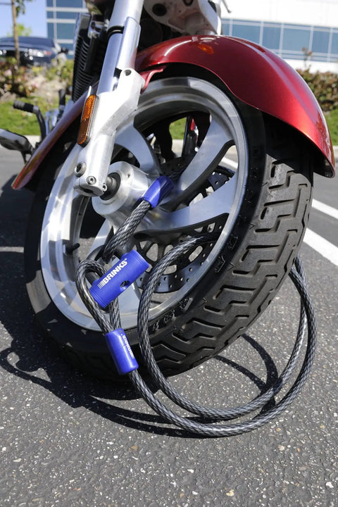 Heavy Duty Steel Braided Loop Cable With Vinyl Wrap Seven Feet Long Five Eighth Inch Diameter Corrosion Protection Black Finish 5000 Lb Break Strength Industrial Grade Safety Cable For Lifting And Tie Downs securing motorcycle wheel