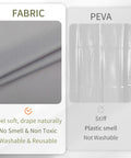 Comparison between fabric and PEVA shower curtain liners, highlighting softness, drape, and washability of fabric liner.